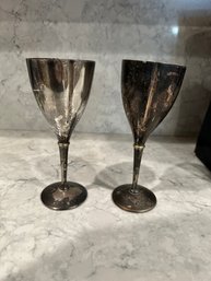 Vintage Pair Of Handmade Silver Plated Goblets Made In India