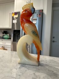 Vintage Carved Alabaster Parrot Bookend