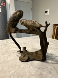 Vintage Long Tail Bronze Parakeets Sculpture Statue