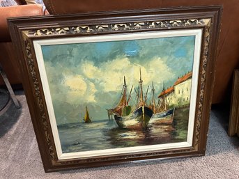 Boats In The Sea Original Painting Signed By Franks