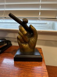 Metal Cast Brass Cigar In Hand Statue