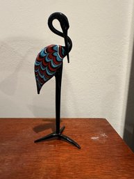Vintage Art Blown Glass Figurine Bird Sculpture Small Crane Colorful Statuette