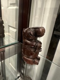 Vintage Hippo Hippopotomas Hand-carved Iron Wood Figurine