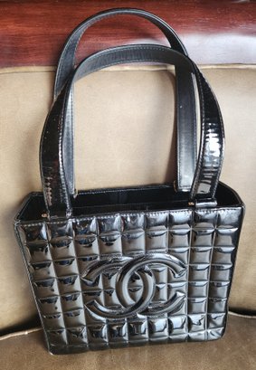 Vintage CHANEL Patent Leather Stitched Handbag Purse #4754