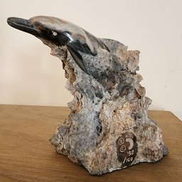 Vintage Marble And Rock Dolphin Sculpture SIGNED