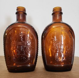 (2) Vintage LOG CABIN Decorative Syrup Bottles