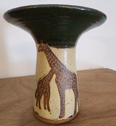 Large Giraffe Themed Pottery Vessel Handmade