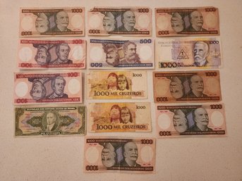 Assortment Of Vintage BRASIL Paper Bill Currency RETIRED