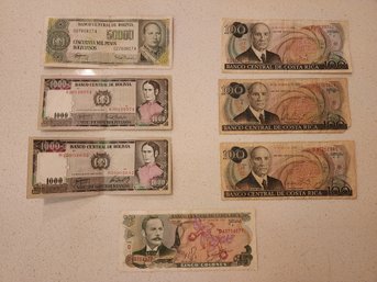 Assortment Of Vintage BOLIVIA And COSTA RICA Paper Bill Currency RETIRED