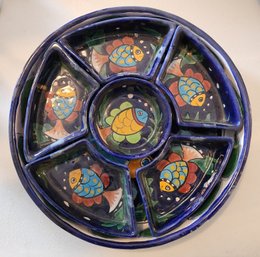 Vintage Clay Handpainted Chip And Dip Tray Set