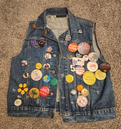 Vintage 1990's Jean Jacket With MANY Collectible Pins