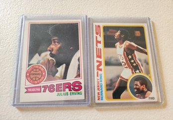 Vintage Julius Erving And Bernard King NBA Basketball Trading Cards