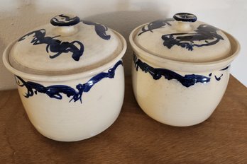 (2) Vintage Handmade Ceramic Storage Canisters With Lids