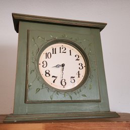Folk Art Style Wooden Mantle Quartz Powered Clock