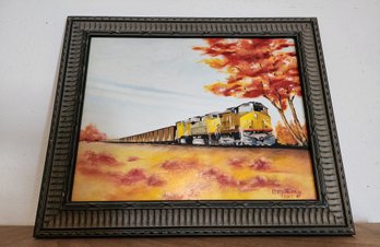Framed Fine Art Oil Painting By D. MARTINEZ 2002 - Train Railroad Theme