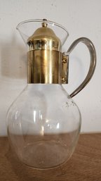 Vintage Glass Pitcher With Metal Accents