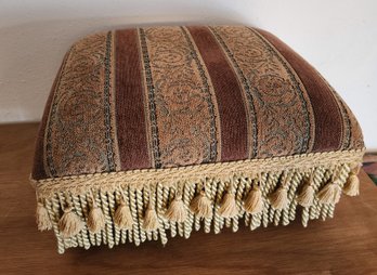 Vintage Fancy Upholstered Foot Stool With Tassel Accents
