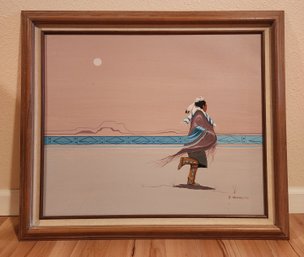 Vintage Fine Art SIGNED Framed Oil Painting Native American