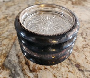 Vintage Set Of (4) Silver Plated Rim Fancy Coasters