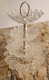 Vintage Art Glass Tiered Serving Display With Handle