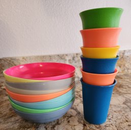 Assortment Of Colorful Mid Century Modern TUPPERWARE Bowls And Glasses