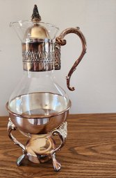 Vintage Silver Plated Glass Coffee Tea Carafe Pot With Warming Stand