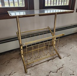 Vintage Metal And Glass Side Storage Table