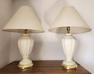 Vintage Pair Of White Ceramic Base Table Lamps