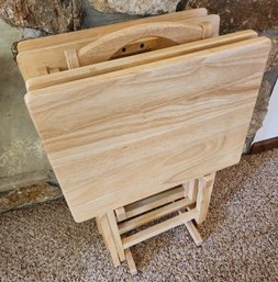 Vintage Wooden Folding Tray Set With Storage Base