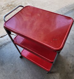 Vintage Red Mid Century Modern Rolling Cart