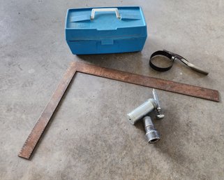 Toolbox With Tools, Angle Ruler And Other Accessories