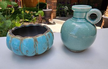 Set Of (2) Ceramic Blue Home Decor Selections