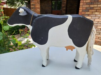 Large Wooden Craft Cow Piggy Bank