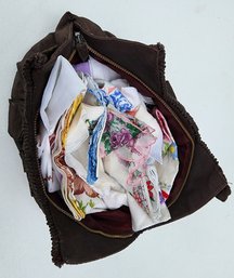 Large Assortment Of Vintage Hankerchiefs With Soft Storage Bag