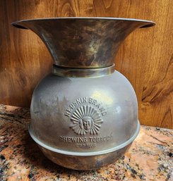 Vintage Solid Brass REDSKIN BRAND Chewing Tobacco Spitoon Can