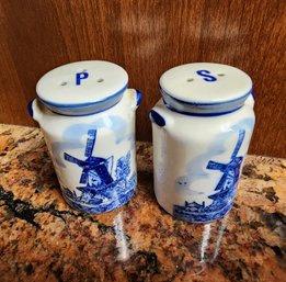 Vintage Blue Delft Set Of Salt And Pepper Shakers