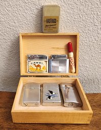 Assortment Of Vintage Lighters And Storage Box