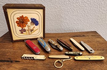 Nice Assortment Of Vintage Pocketknives With Decorative Box