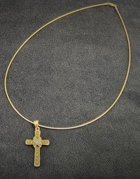 Vintage Sterling Silver Barrel Style Necklace With Sterling Silver Moisannite Cross Pendant