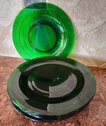 Set Of Green Vintage Glass Plates