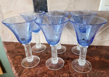 Set Of Blue Crackle Style Beverage Glasses