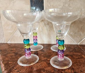 Set Of Colorful Bead Style Plastic Margarita Glasses