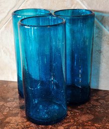 (3) Vintage Deep Blue Drinking Glasses