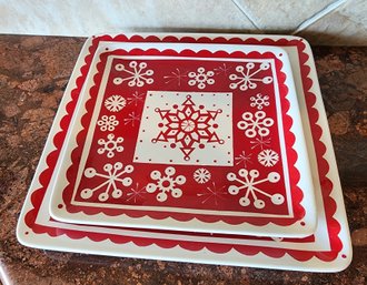 (2) Holiday Home Christmas Theme Serving Plates