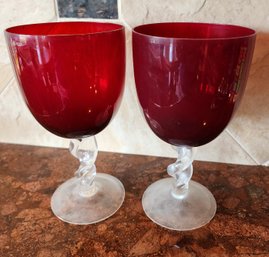 (2) Dark Red Decorative Drinking Glasses