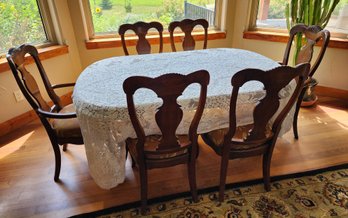 Vintage Wooden Dining Table With Chairs And (2) Extensions