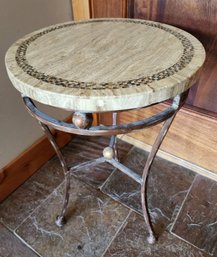 Stone Top Side Table With Metal Base