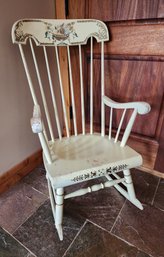 Vintage Wooden Rocking Chair With Handpainted Accents