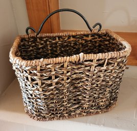 Vintage Woven Wicker Style Basket With Metal Handle