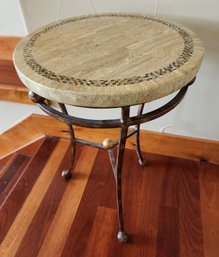 Vintage Stone Side Table With Metal Base #2